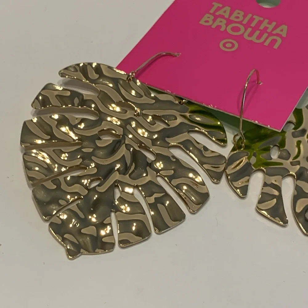 Tabitha Brown Limited Edition Gold Tone Metallic Palm Leaf Drop Earrings